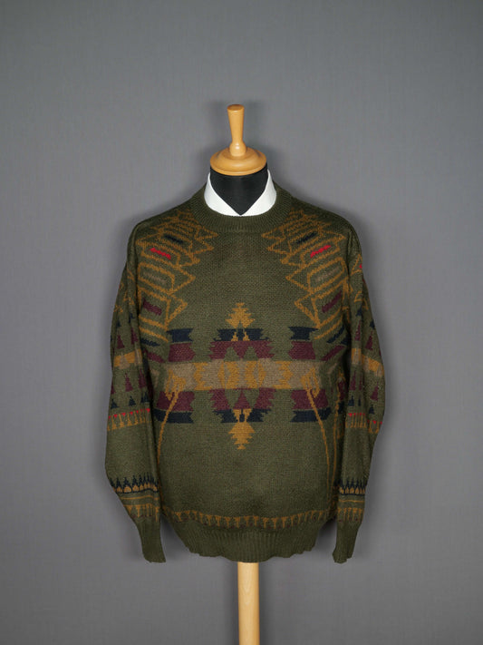 Vintage Pullover grün Muster - L