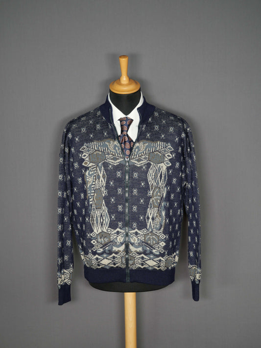 Strickjacke blau Muster - S