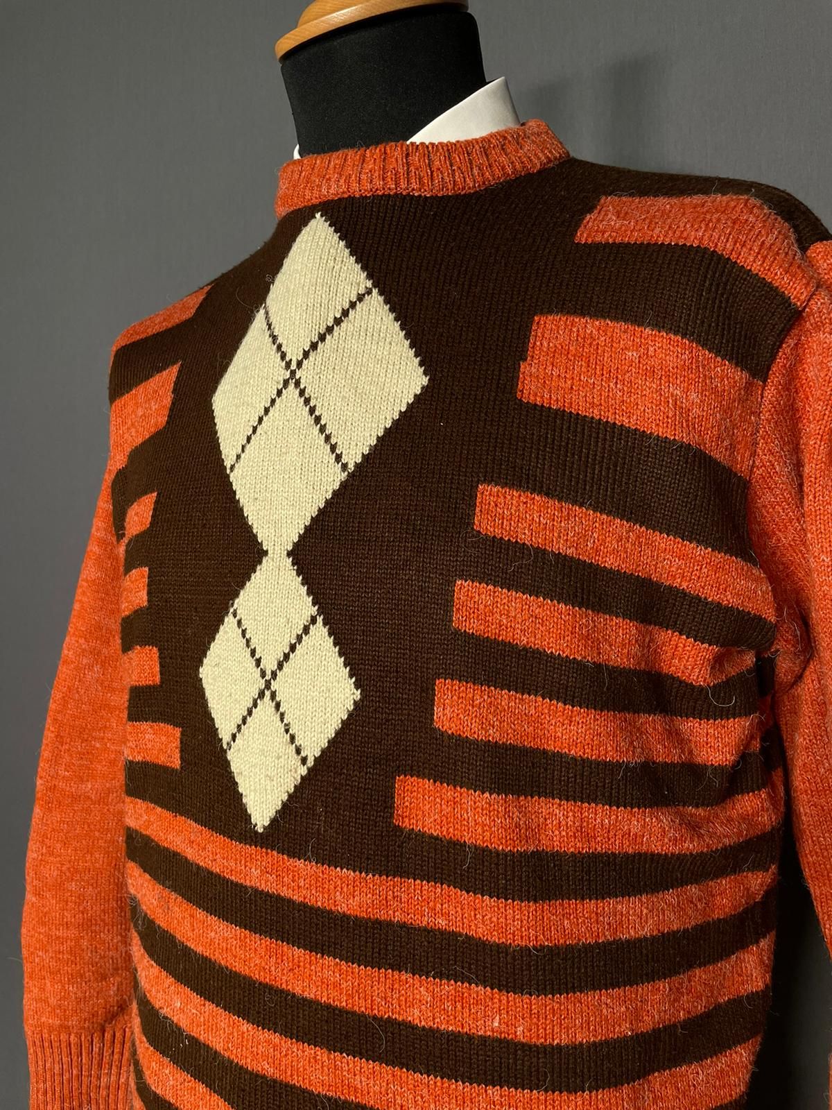 Vintage Pullover Muster orange-braun - S