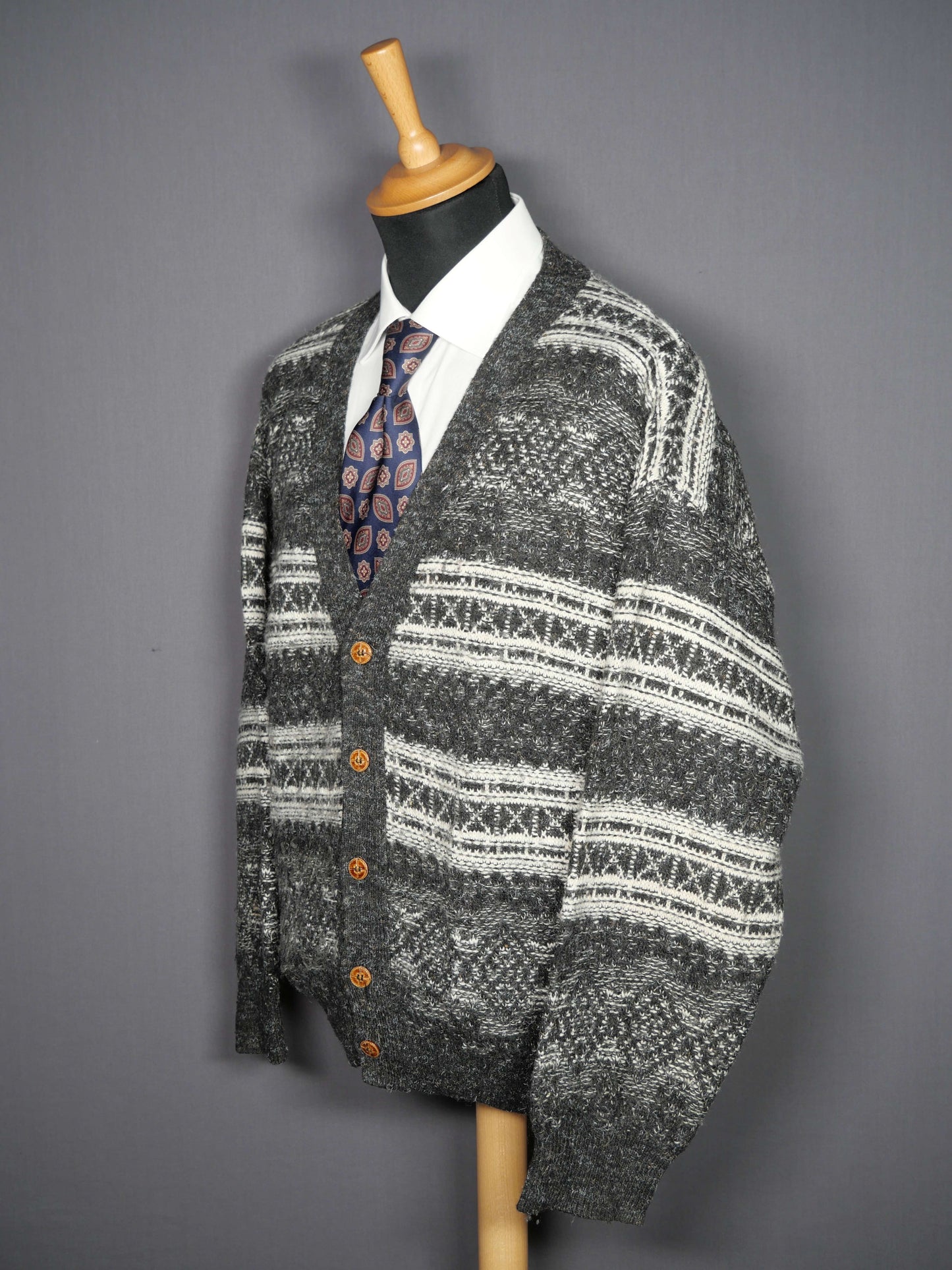 Vintage Cardigan Muster schwarz-weiss - M