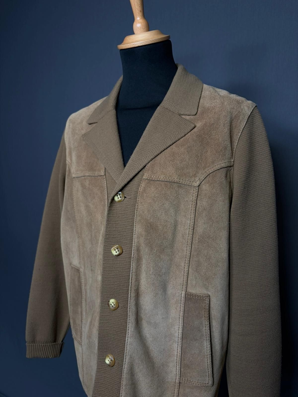 Vintage 70er Leder-Wolljacke beige - M