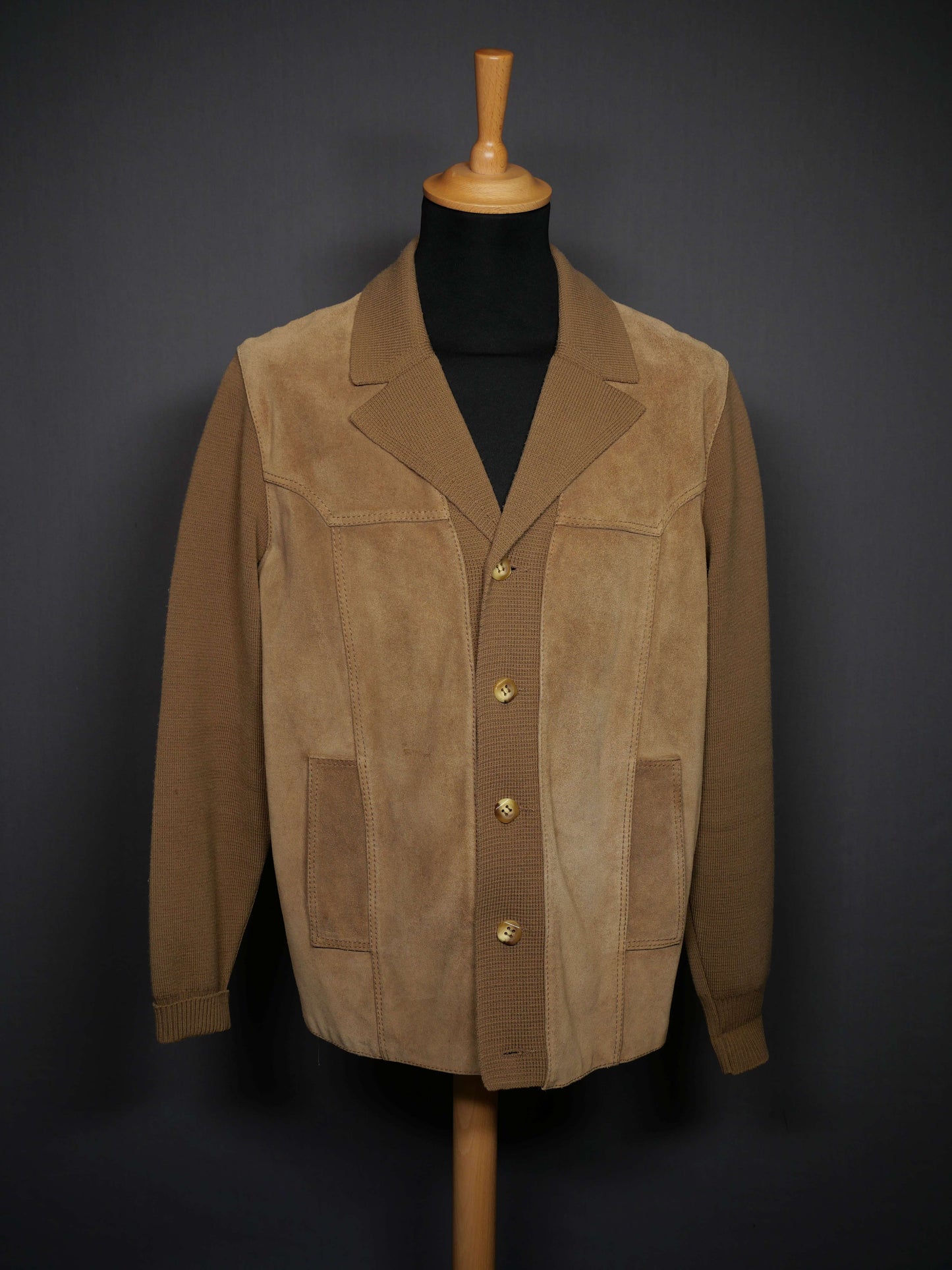 Vintage 70er Leder-Wolljacke beige - M