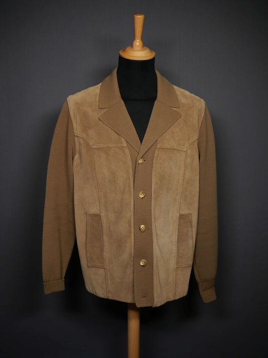 Vintage 70er Leder-Wolljacke beige - M