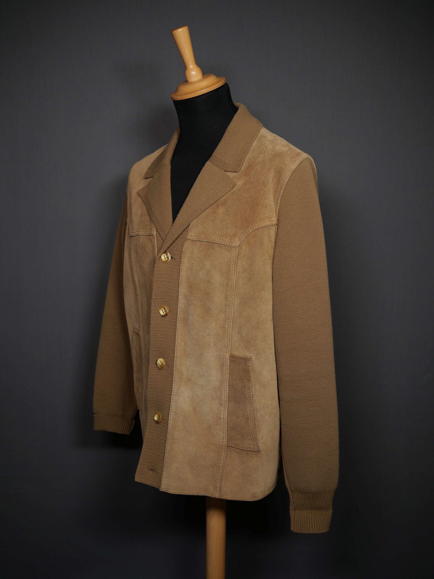 Vintage 70er Leder-Wolljacke beige - M